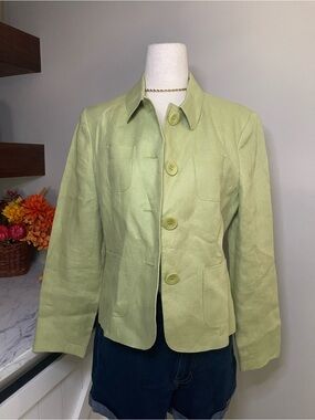 Talbots Irish Linen Classic Blazer Green Size 6